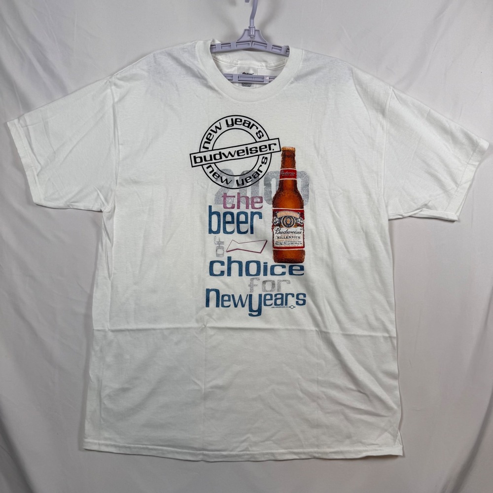 Vintage 2000 Budweiser New Years Millennium T Shirt Stedman Hanes White XL 2713